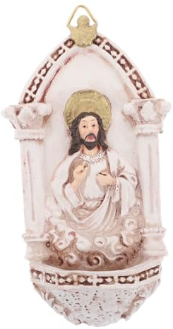 Angoily Katholisches Weihwasserbecken Harzskulptur Heiliges Herz Jesu Wanddekoration Für Hauseingang Und Erstkommunion