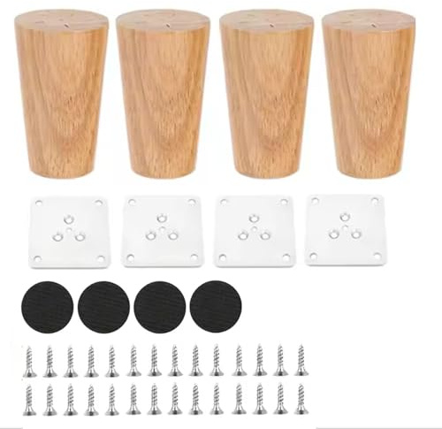 YRsorn 4 Stück Möbelfüße Holz - 8cm Holzfüße für Möbel, Möbelfüsse mit Montageplatten & Schrauben für Stühle und Sofa Bett Schrank Couch Stuhl Ottomane