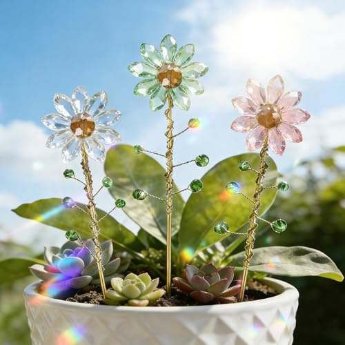 VEEKAY 3 Stück Kristal Sonnenfänger,Sonne Perlen Anhänger Deko,Regenbogenmacher,Regenbogen Kristalle Anhänger für Topfpflanzen,Zuhause Gartendeko