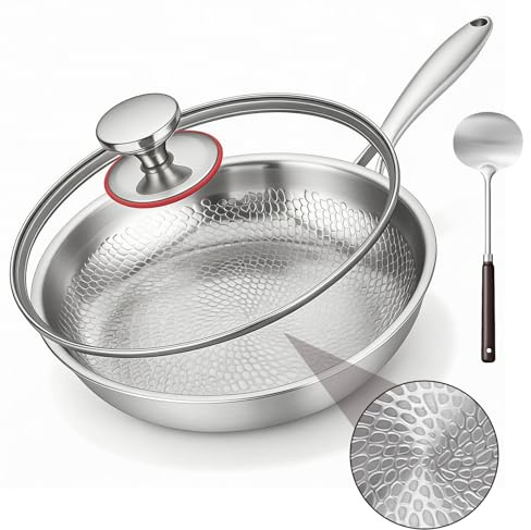 VeftBltrem Generisch - Poêle en titane avec spatule - Antiadhésive - Martelée - Pour la cuisson - Ustensiles de cuisine polyvalents pour rôtir, cuire au four, steak, restaurant (28 cm)
