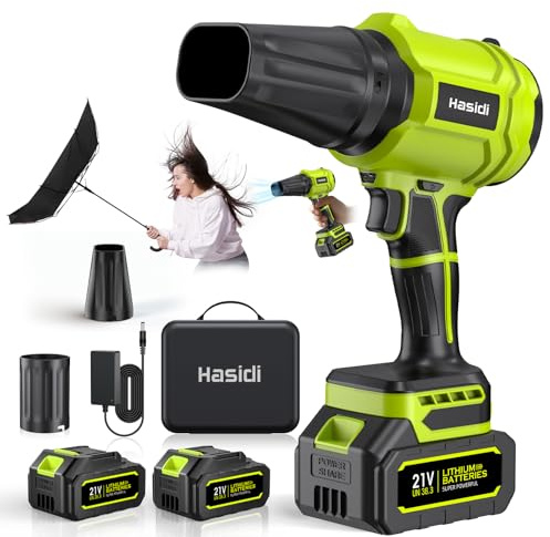 Akku-Laubbläser Kabellos - 900.000 U/min Leistungsstarkes Laubgebläse - Tragbares Luftgebläse mit 2 Akkus & Ladegerät - Leise Handgebläse für Garten, Auto, Terrasse & Outdoor, Grün