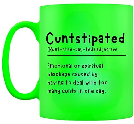 Wanky Candles Funny Neon Mug for Work Stress Cuntstipated Definition Office Humour - CMUG971 Neon Green