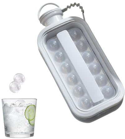 2-in-1 Ice Ball Maker & Water Bottle,1.2L Large Silicone Ice Cube Moulds, Food-Grade Safe Material,Perfect for Cocktails, Fitness Enthusiasts,Travel Outdoor Drinks (Grey)