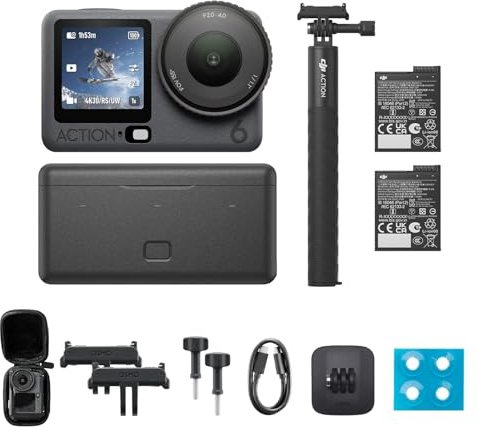 DJI Osmo Action 6 Enhanced Combo, Action Camera With 1/1.1″ Square Sensor, Extended Battery Life With 2 Batteries, Variable Aperture of f/2.0–f/4.0 (Action 6 Enhanced Combo + Camera bag)