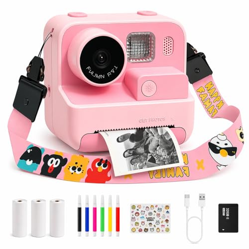 Kids Kam The OG Kids Camera Instant Print, 1080P Instant Print Camera for Kids with 32GB Card & 3 Rolls Paper, Selfie Digital Camara, Funny Toys Gifts for Boys & Girls Age 3-12 (Pink)