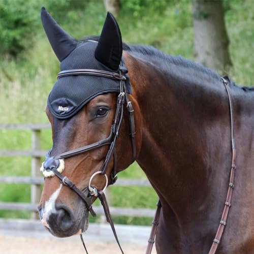 Protechmasta Airmesh Fly Veil with Soundproof Ears - Ceramic Infused FIR Lining, Breathable & Lightweight - Encourages Calm & Focus in Horses - Hook & Loop Fastening - Black - FULL