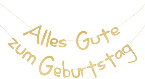 SUNBEAUTY Alles Gute zum Geburtstag Girlande Gold Glitter Texte Deutsch Happy Birthday Banner