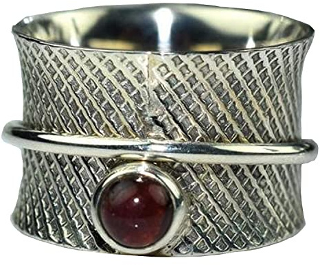 Spinner Band Ringe, Angst Ring für Meditation, 925 Sterling Silber Spinner Band Ringe für Damen, Geschenkring zum Muttertag (Granat, Größe 7)