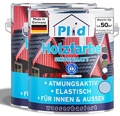 Plid® Holzfarbe Holzlack, Silbergrau 2,25l - Innen & Außen - Wetterschutzfarbe Silbergrau Holzfarbe Außen - Dauerhafte Holzschutzfarbe - Farbe für Holz - Lackfarbe Wetterfest - Made in Germany