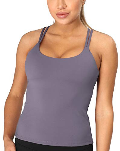 icyzone Damen Sport Top mit Integriertem BH - Longline Gepolsterter Yoga-BH Ohne Bügel, 2 in 1 Gym Fitness Tanktop
