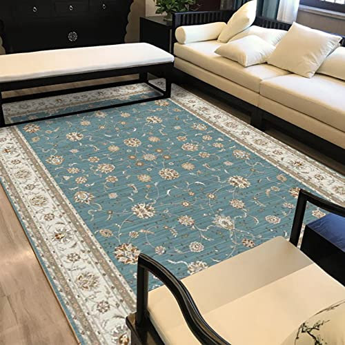 Rururug Designer Teppich Kurzflor Moderner Orientteppich Klassisch Gemustert Ornamente für Wohnzimmer Schlafzimmer Zimmer deko,Vintage rustikale Blaue Blumengrenze 200 x 230 cm