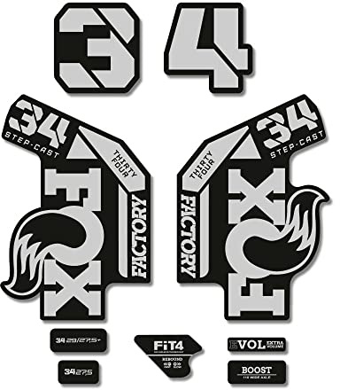 STAR SAM Autocollants compatibles avec fourche de vélo Fox 34 Factory Step Cast 2022 Argent métallisé 1 cm