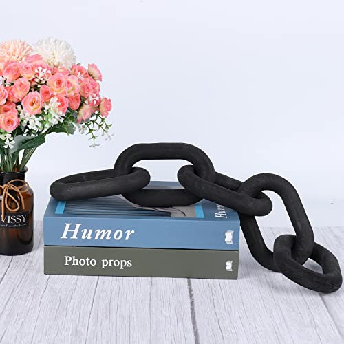 Mrinb 5-Link Wood Chain Link Decor, Hand Carved Wood Art Craft Decorative Chain Knot Ornament Wood Knot Rustic Tray Shelf Decor, Home Decorations Living Room, Farmhouse Coffee Table Decor (5-Link-C)