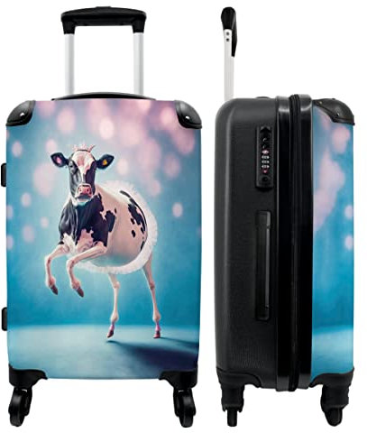 NoBoringSuitcases.com® Koffer groß Trolley Rollkoffer Reisekoffer mit 4 Rollen Fotokoffer - Kuh - Krone - Ballett - Blau - Rosa - Kinder - 67x43x25cm - 90 Liter