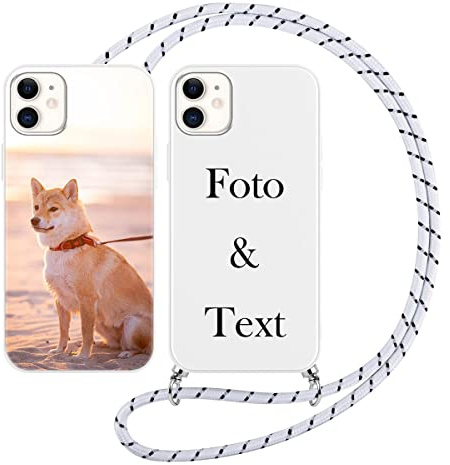 Yoedge Handykette Personalisierte Handyhülle für Apple iPhone 11 Hülle mit Band Kordel 6,1,Selbst Gestalten/personalisiert mit Foto Bild Text Individuelle Schutzhülle Weiß Cover für iPhone 11 Case