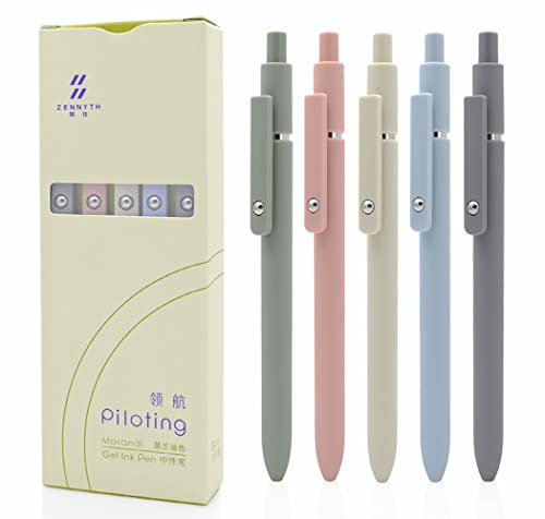 czxwyst 5pcs Retractable Gel Ink Pens 0.5mm Fine Point Black Ink Ballpoint Pens for Daily Writing (Morandi)