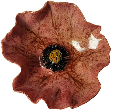 Keramik Mohnblüte rosa gesprenkelt Durchmesser ca. 12-13 cm