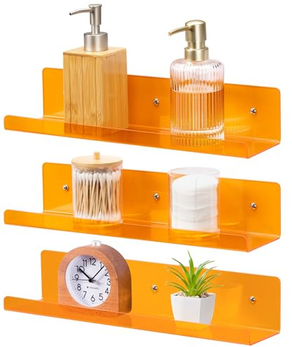 Navaris Acryl Regal 3er Set - Plexiglas Wandregal Schwebend - 38 x 10 cm - Trendiges Set für Bücher, CDs, Deko - Design Ablage in Orange