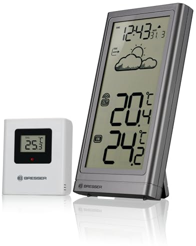 Bresser Wetterstation mit Außensensor, Innen- & Außentemperatur, Wettertrend, Frostwarnung, Funkuhr, großes Display