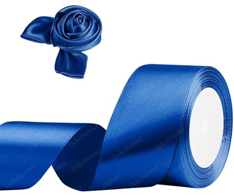 DekoBander Satinband Blau 50mm x 23m, Geschenk- & Bastelband | für Geschenkverpackungen, Basteln, DIY, Nähen, Brautparty-Dekoration, Christbaumschmuck