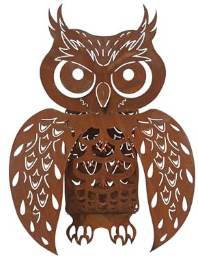 Bornhöft Edelrost Eule, tierische Gartendeko aus rostigen Metall Kautz Waldkautz 3D Eisen Edelrost Rost Gartenskulptur Gartendeko Windlicht 62cm rosige Gartendekoration