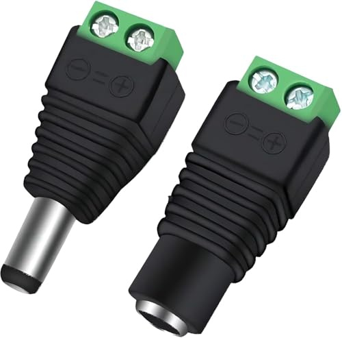 Dolaso 20 connettori da 5,5 mm x 2,5 mm, 12 V CC, maschio femmina, connettore impermeabile con terminale a vite, adattatore per presa di alimentazione a barilotto per telecamere di sicurezza CCTV