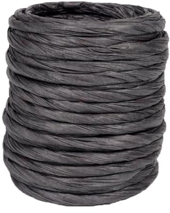 ALLWSLucky 12M Naturbast Papierband, 4mm Bast Raffia Natur Papierschnur, Raffiabast Papierband für DIY, Raffia Garn Bastband für Geschenkverpackung, Weben, Dekoration und Gärtnern (Zwart)