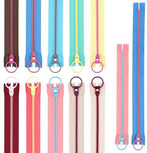 20 PCS Zips for Sewing, 10 Colors #3 Resin Zipper 20cm/7.9in and 30cm/11.8in, Colorful Close End Plastic Zippers for DIY Sewing