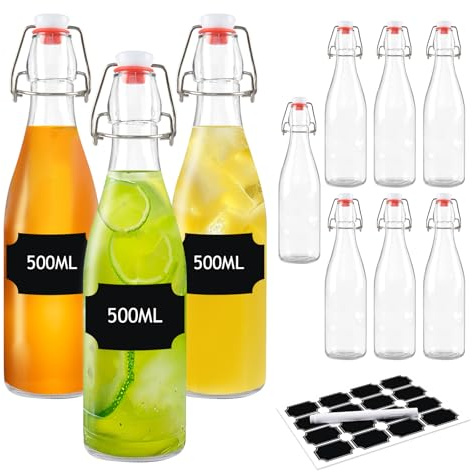 DZAEMOSIIE Lot de 10 Bouteille en Verre 500ml avec Bouchon Mécanique, Bouteilles Vides Avec Bouchon, pour Remplissage, Sirops, Boissons, Huiles Alimentaires, Vinaigres Aromatisés