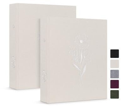 Lanpn Estetisk A6 6-rings pärm 2-pack, linne hårdcover med små runda ringar, fotokorthållare, planeringspärm passar A6-papper för kontor, skola, journalföring, samlingar (Beige)
