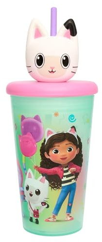 Gabby's Dollhouse Rainbow 3D Tumbler for Kids, 444ml with Pandy Paws Head, BPA-Free Children's Drinkware, Green & Pink