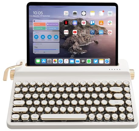 YUNZII QL75 Kabellose Schreibmaschinen Tastatur (White,Cocoa Cream V2) | QMK/VIA Hot-Swap Retro Mechanische Tastatur mit Runden Punk-Tastenkappen,RGB,Multi-Gerät-Tastatur mit 2,4 GHz/USB-C/BT 5.0