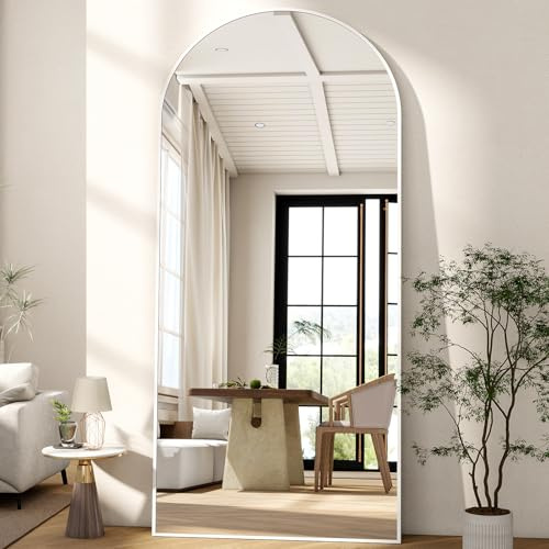BEAUTYPEAK Großer Bogen Ganzkörperspiegel 180x67 cm, Gewölbter Standspiegel | Hängend oder Lehnend an die Wand, Stehspiegel mit Ständer für Schlafzimmer, Wohnzimmer oder Ankleidezimmer, HD Mirror, Weiß