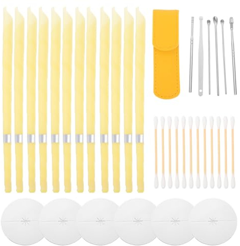 SEWOART 2 Juegos Kit de Velas para Oídos Conos de Cera con Discos Protectores Diseño de Cuerno para Eliminación y Cómoda de Cerumen Adultos Bastoncillos de Algodón para Limpieza Profunda