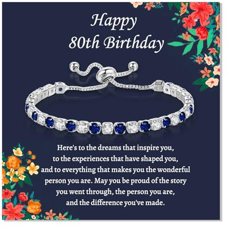 YOEE 80th Birthday Jewellery Gifts for Women, Adjustable Sterling Silver Tennis Bracelets for Women, 80th Birthday Gifts for Mum Wife Grandma Auntie, Womens Bracelet for Christmas