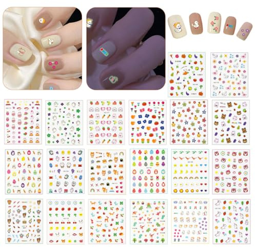 BCHMN 20 Blatt Set Süße Cartoon-Nagelsticker Kinder, Leuchtende Nagel Stickers, Umweltfreundlich & Wasserdicht, Nail Sticker für Kinder Geburtstag Mitgebsel Tee Party Nagel Salon Geschenk