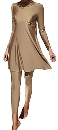 Traje de baño mujer verano burkini musulmán femenino de dos piezas traje de baño de manga larga playa traje de baño, caqui, XL