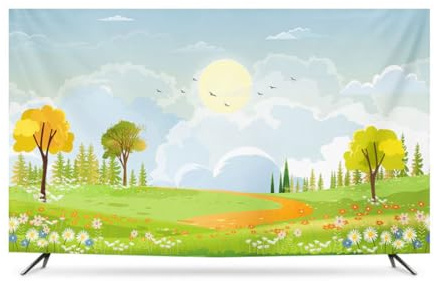GJGHKLHL Dust-proof TV Cover 32-85 Universal Protector For Flat Curved Screens Polyester Landscape Print Indoor Modern Televisions(A,58IN)