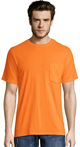 Hanes Men's Workwear Pocket T-Shirt Pack, Moisture Wicking Tee, Odor Control, 2-Pack, Safety Orange, X Large