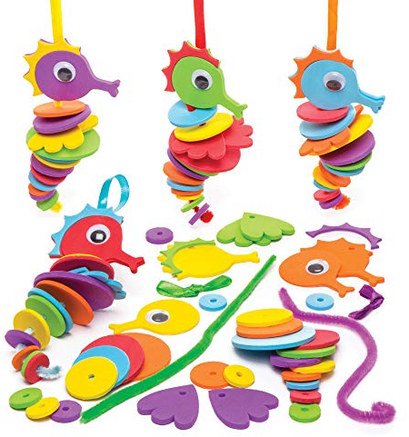 Baker Ross AW679 Kits de Caballitos de Mar Apilables Suministros de Artesanía para Niños Pequeños, Regalitos para Fiestas y Actividades, Multicolor, Pack de 6