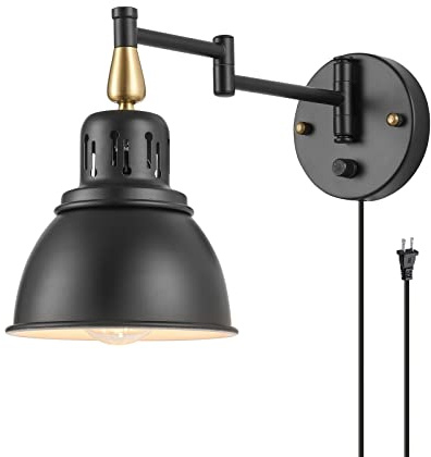TRLIFE Dimmable Swing Arm Wall Lights with Plug in Cord Wall Mounted Light Industrial Wall Sconce , E26 Base, UL Listed(1 Pack)
