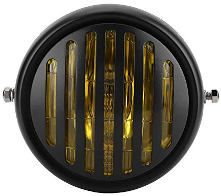 Tbest Phare Jaune Moto, Phare Moto Vintage, Phare, Phare De Moto, Moto Universelle R¡§|tro Noir Coque De Grill Grill Couverture Phare Avant Phare(Jaune)