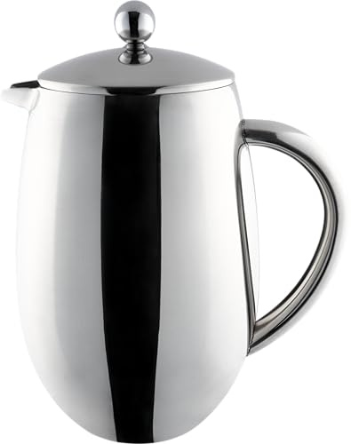 Café Olé BFD-12 Doppelwandiger, Bauchiger Kaffeebereiter aus hochwertigem Edelstahl 18/10 – Hochglanzpolitur, 12 Mokkatassen, 1500ML, 1.5L, Steel