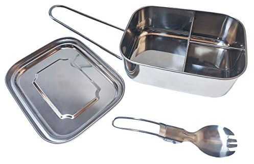 CARALL ESE028 Lunchbox in Acciaio Inox Contenitore per Pranzo Scatole Bento con Tre Scomparti 1200ml Portapranzo per Scuola Ufficio Campeggio Cucchiaio e Forchetta in Omaggio