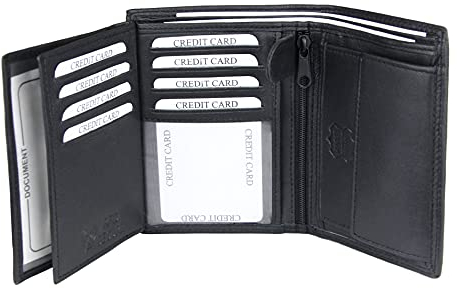 Frentree® Herren Leder Geldbörse mit RFID Schutz, 11 Kartenfächer, Hochformat Portemonnaie, Schwarz