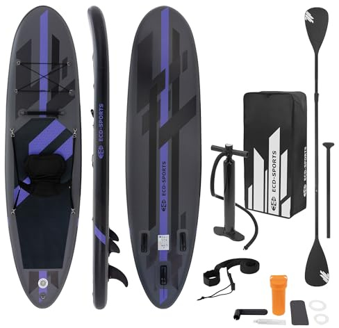ECD Germany - Tavola da SUP gonfiabile con sedile da kayak, 320 x 82 x 15 cm, nero, in PVC, fino a 120 kg, con pompa, borsa per il trasporto e accessori
