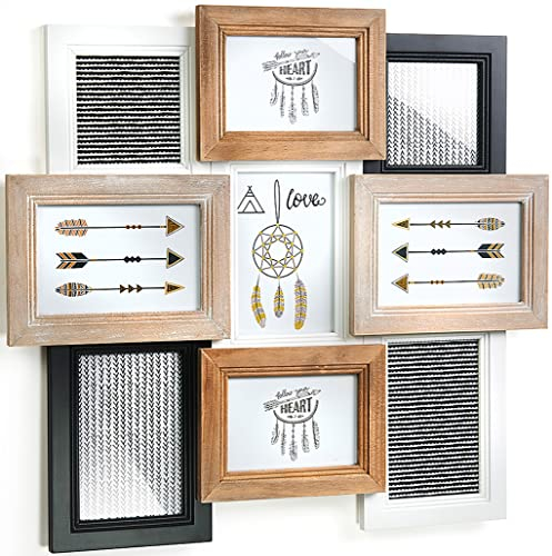 Kobolo Bilderrahmen-Collage - Holz - weiß schwarz natur - 9 Bilder - 49x46 cm