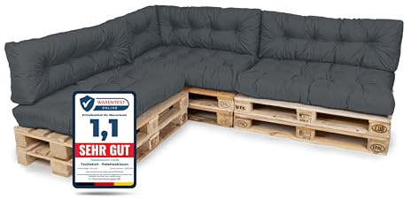 TexDeko® Garden Palettenkissen Set 7-TLG 120x80x18cm Anthrazit | In- & Outdoor, wasserabweisend, UV-beständig, zusätzlicher Vliesmantel, formstabile Palettenpolster, gesteppt, Gartenmöbel