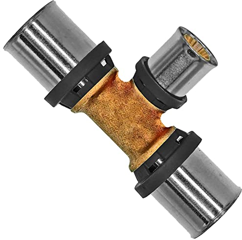 T Stück Mittelabgang reduziert für 20 x 16 x 20 mm Mehrschicht Aluminium Verbundrohr Außendurchmesser Press Fitting aus Messing TH U Profil Kontur 90° Grad Abzweig Reduzierung