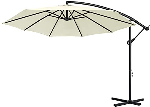 UISEBRT Sombrilla Jardin de Aluminio con Manivela Sombrilla Parasol protección UV 40+, Excéntrico Cantilever para Balcón, Jardín, Terraza (300cm, Beige)